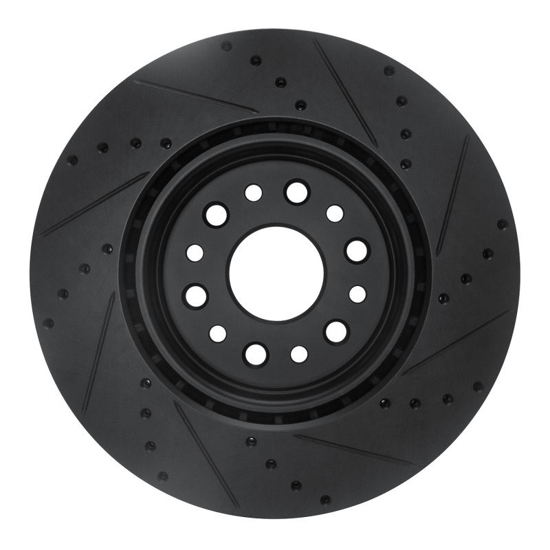 Ram 1500 Brake Rotor (1) - Front Left - R1 Concepts - Drilled & Slotted - Black - `19-`25